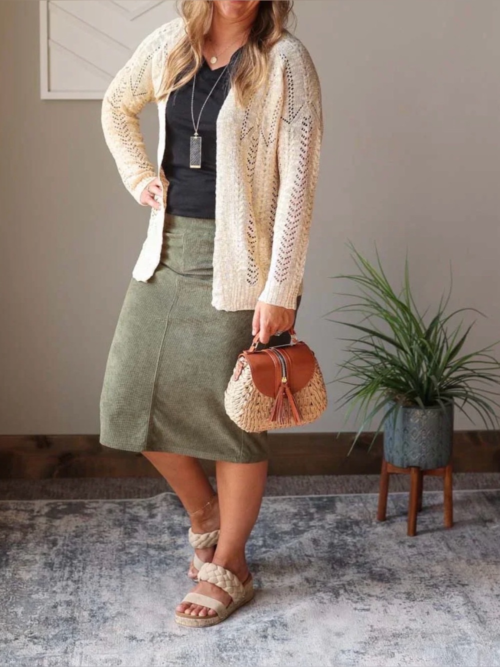 BE Girl Moss Olive Green Women's Corduroy pencil Skirt Elastic Waist size Xl - Picture 7 of 10